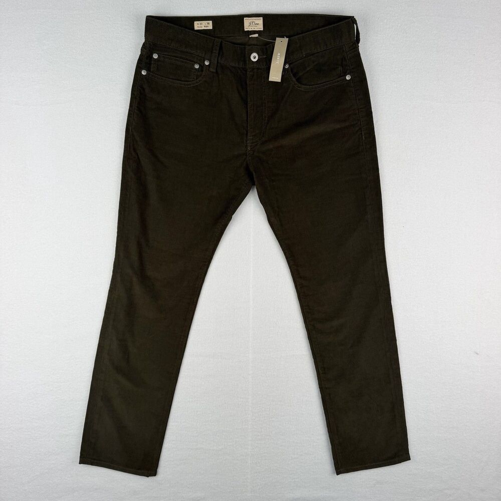 NWT J. Crew Mens 484 Slim-Fit Brown Corduroy Pants Size W33 L30